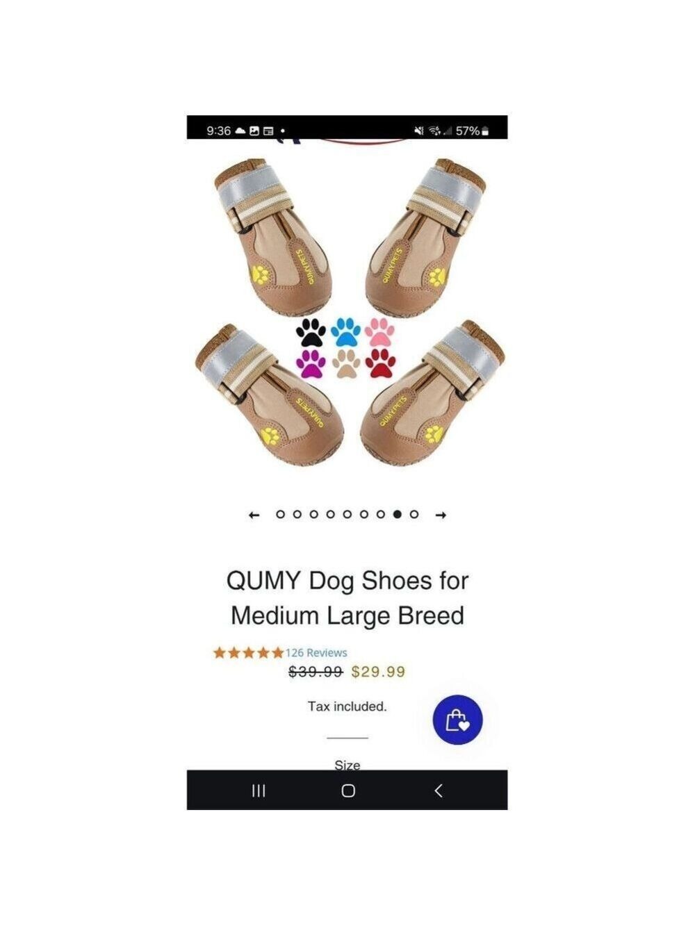 SKU# EB3010 QUMY Dog Shoes for Medium Large Breed Size 7